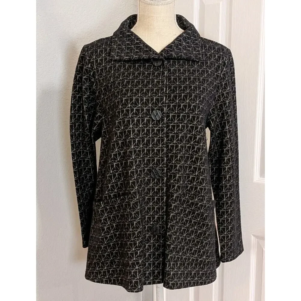 Habitat Clothes to Live Jacket Button Front SMALL Gray Geometric Lagenlook